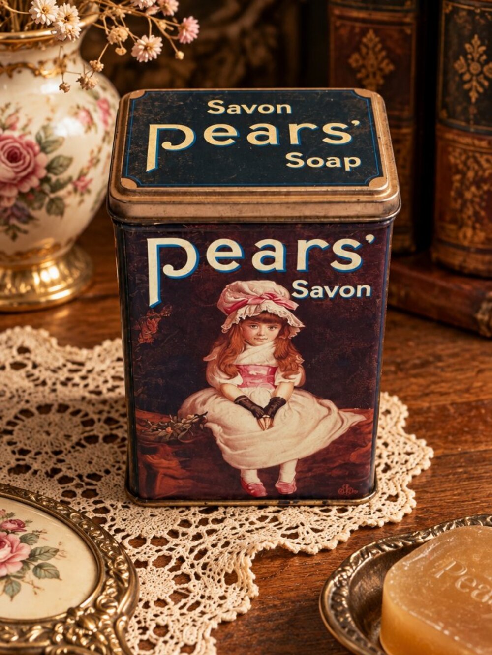 Vintage Pears Soap Advertising Tin – Victorian Girl Collectible Box